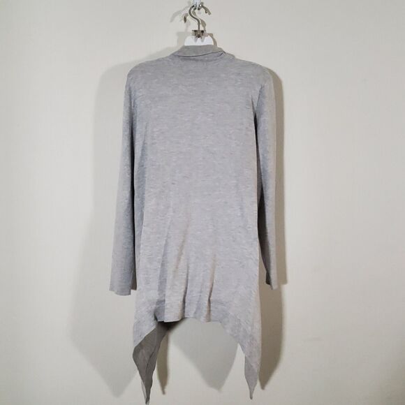 Chico's Knit Sweater Large Gray Asymmetrical Turtleneck Lagenlook Boho Oversized - Picture 6 of 7